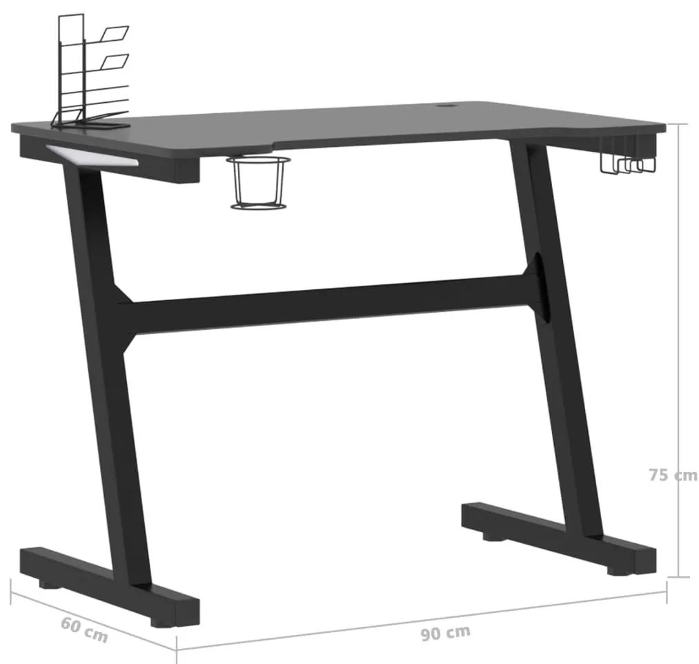 Γραφείο Gaming με LED Μαύρο 90x60x75 εκ. με Πόδια σε Σχήμα Ζ - Μαύρο