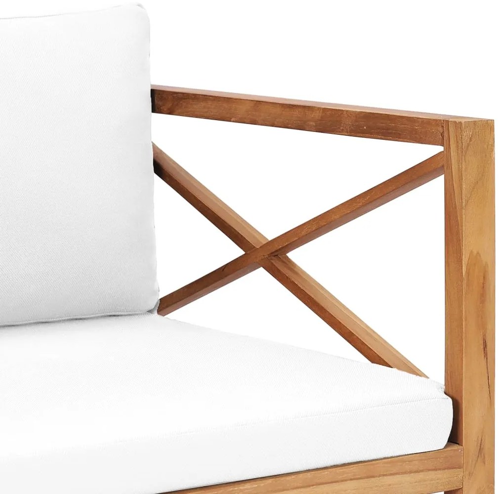 vidaXL Παγκάκι Κήπου από Μασίφ Ξύλο Teak με Κρεμ Μαξιλάρια