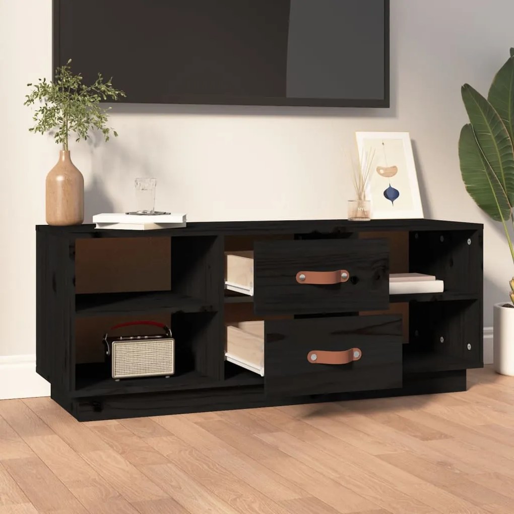 vidaXL Έπιπλο Τηλεόρασης Μαύρο 100 x 34 x 40 εκ. από Μασίφ Ξύλο Πεύκου