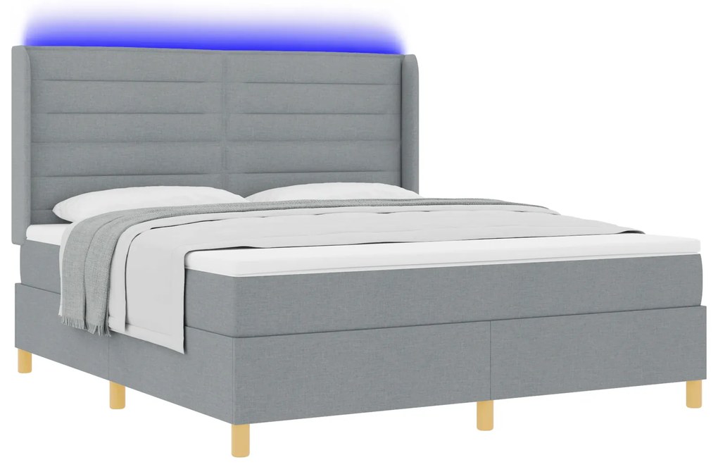 vidaXL Κρεβάτι Box Spring με Στρώμα & Φωτισμό LED Γκρι 180x200 cm Υφασμάτινο