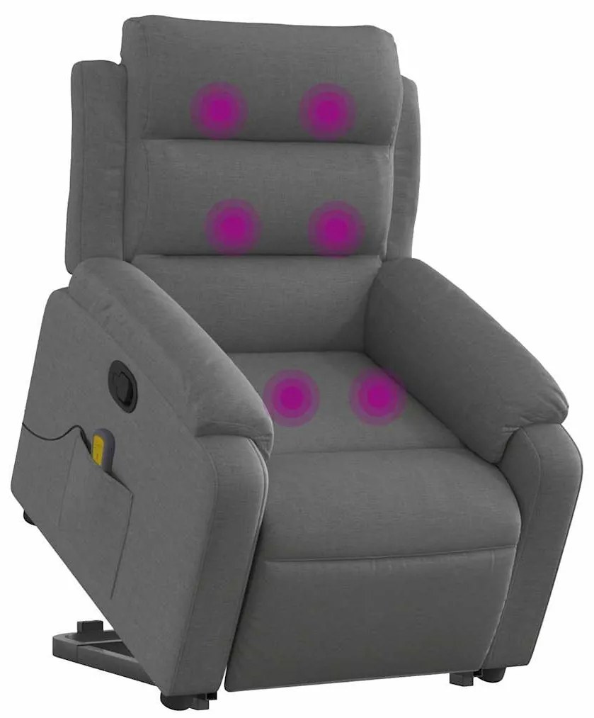 vidaXL Πολυθρόνα Μασάζ Ανακλινόμενη με Ανύψωση Σκούρο Γκρι Υφασμάτινη