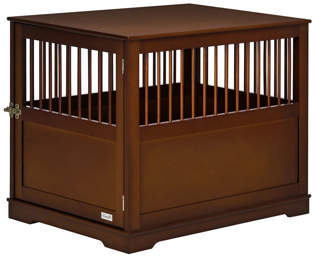 PawHut Κλουβί για σκύλους με κλειδαριά, ανυψωμένη βάση, Κλουβί μεταφοράς, 80,5 cm x 59,5 cm x 67,5 cm, Καφέ