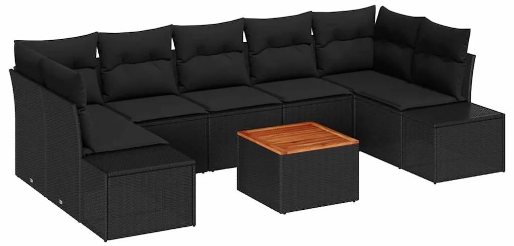 vidaXL Σετ Καναπέ Κήπου με μαξιλάρι 8 pcs Μαύρο Πολυ ράταν