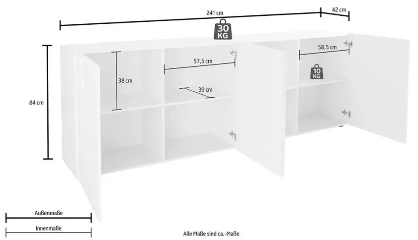 Μπουφές Λευκή Λάκα 241x84x42