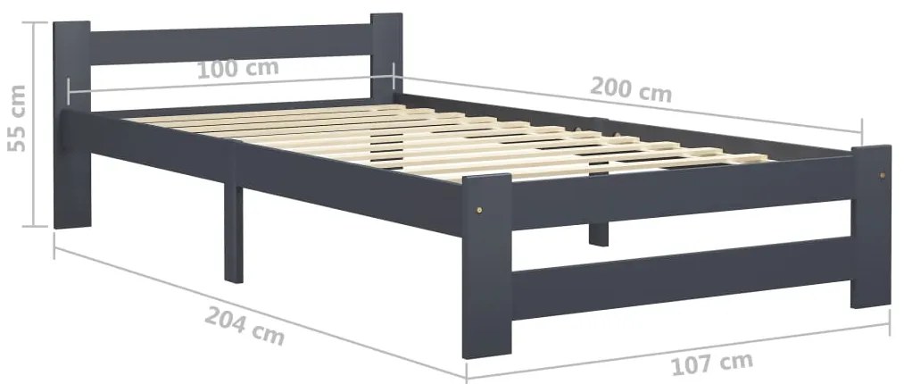 vidaXL Πλαίσιο Κρεβατιού Σκούρο Γκρι 100x200 εκ. από Μασίφ Ξύλο Πεύκου