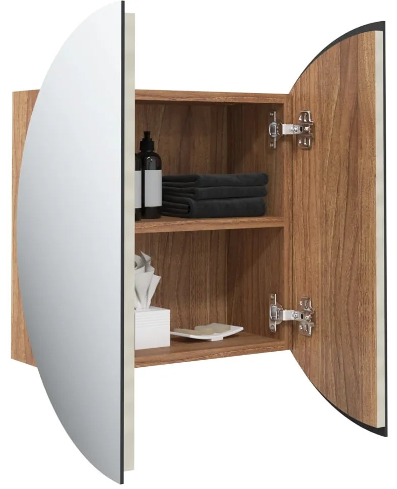 vidaXL Ντουλάπι Μπάνιου με Στρογγυλό Καθρέφτη&amp;LED Δρυς 40x40x17,5 εκ.