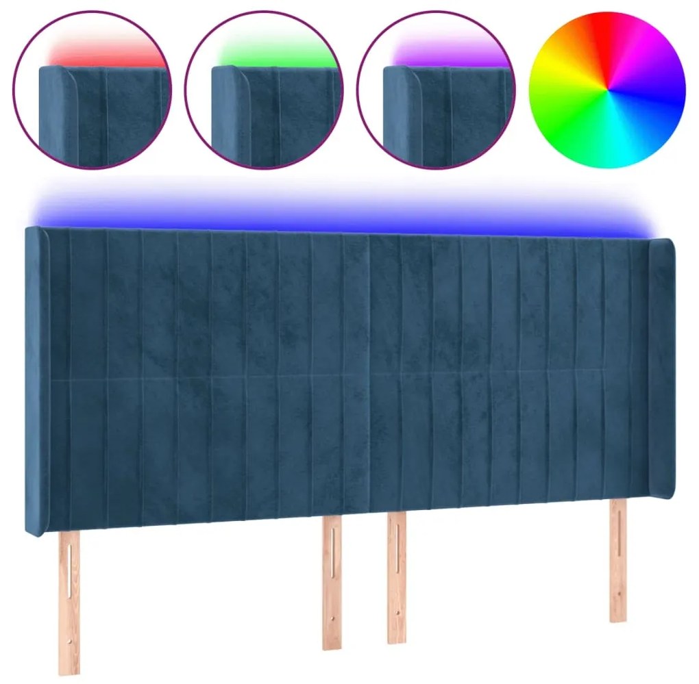 vidaXL Κεφαλάρι Κρεβατιού LED Σκούρο Μπλε 183x16x118/128 εκ. Βελούδινο