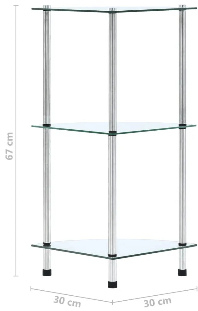 vidaXL Ράφι Διαφανές 3 Επιπέδων 30 x 30 x 67 εκ. από Ψημένο Γυαλί