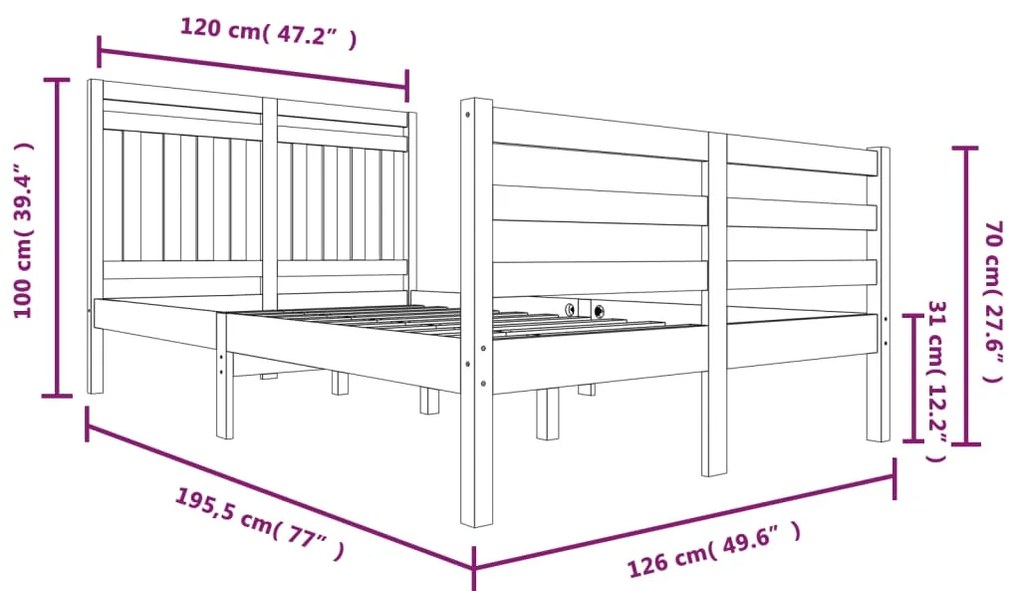 vidaXL Πλαίσιο Κρεβατιού 120 x 190 εκ. από Μασίφ Ξύλο Small Double