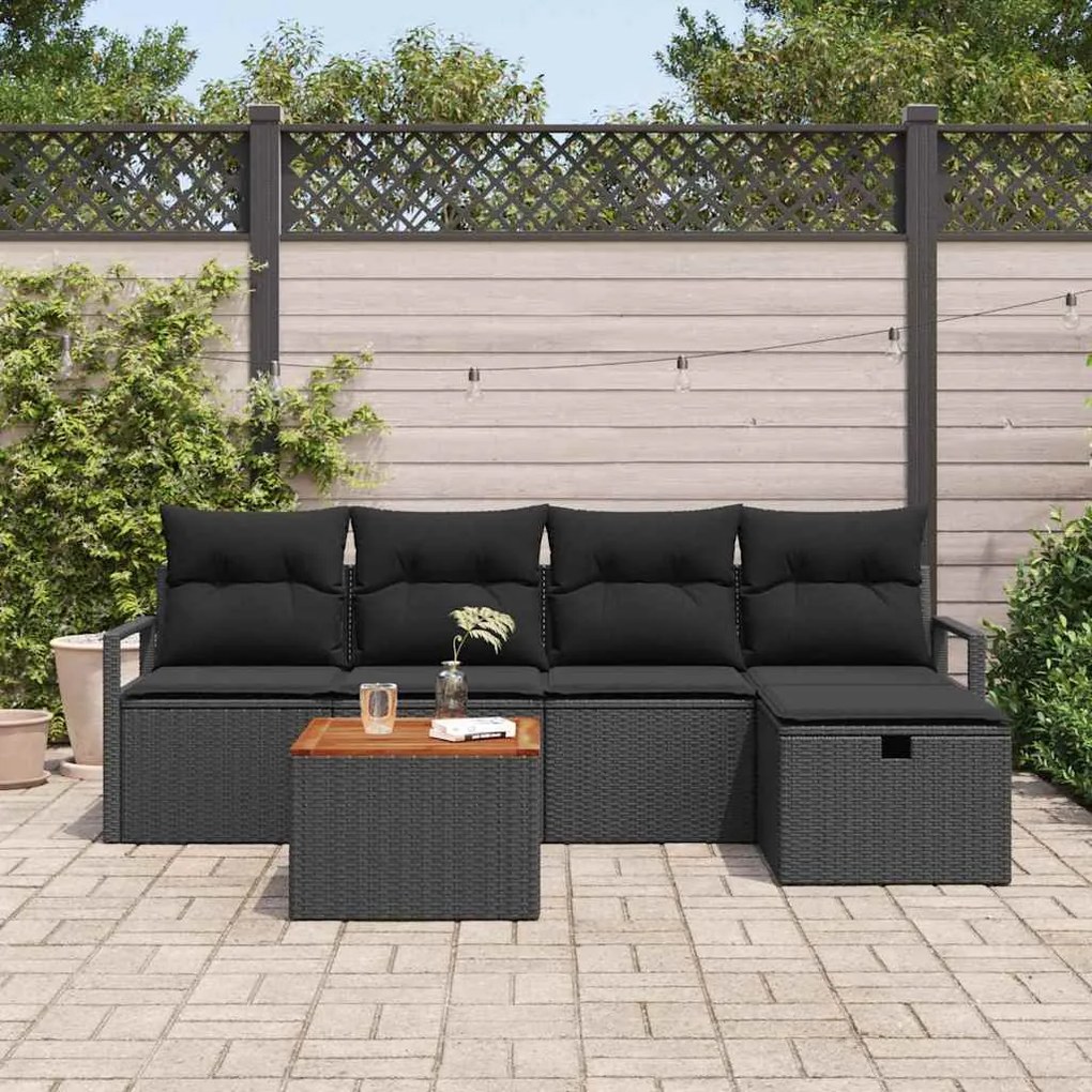 vidaXL Σετ Καναπέ Κήπου με μαξιλάρι 6 pcs Μαύρο Πολυ ράταν
