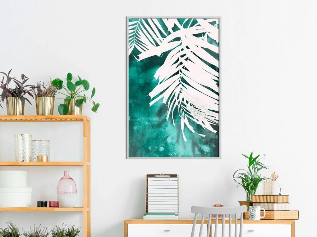 Αφίσα - White Palm on Teal Background - 20x30 - Χρυσό - Χωρίς πασπαρτού