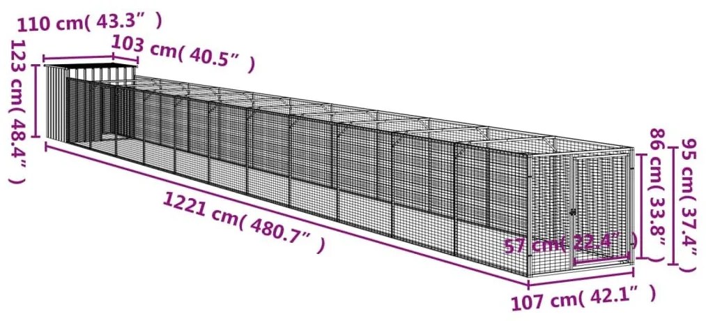 Σπιτάκι Σκύλου με Αυλή Ανθρακί 110x1221x110 εκ. Γαλβαν. Χάλυβας - Ανθρακί