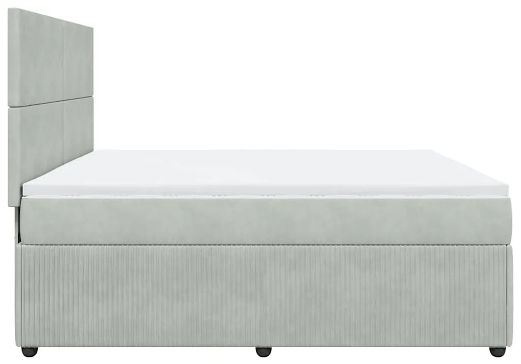 vidaXL Κρεβάτι Boxspring με Στρώμα Ανοιχτό Γκρι 200x200 εκ. Βελούδινο