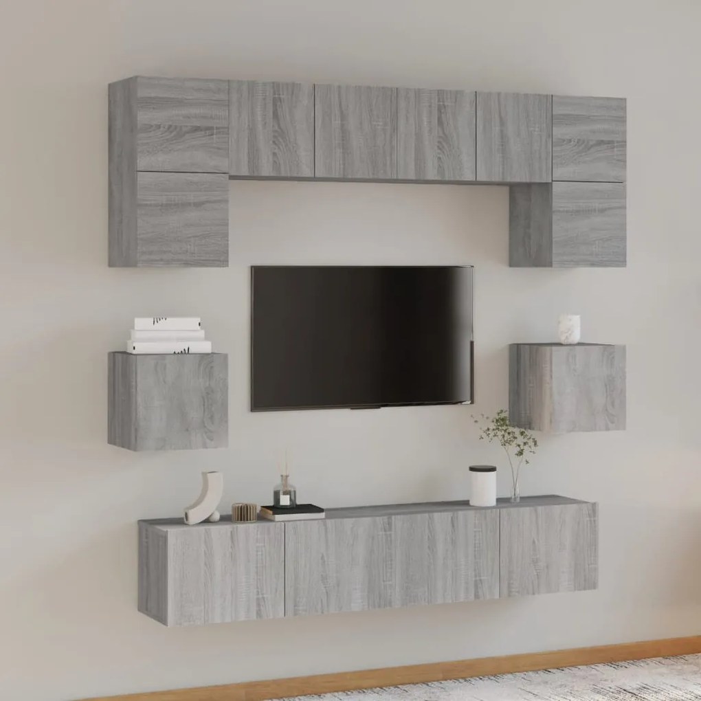vidaXL Σετ Επίπλων Τηλεόρασης 8 Τεμ. Γκρι Sonoma Επεξεργασμένο Ξύλο