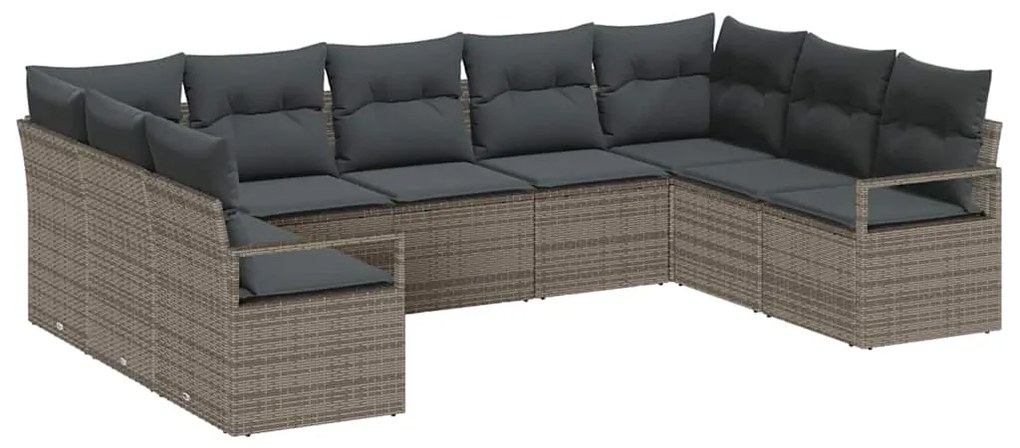 vidaXL Σετ Καναπέ Κήπου 9 pcs Γκρι Πολυ rattan, βαμμένο ατσάλι