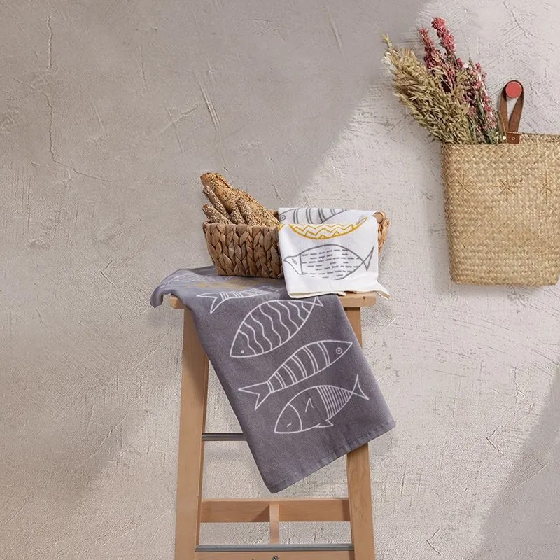 Ποτηρόπανο Βελουτέ 40x60 Fish Style Grey 5205495575186