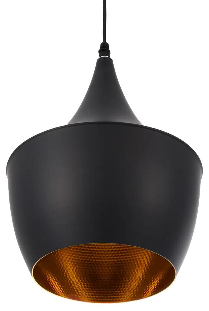 GloboStar® SHANGHAI BLACK 01025-A Μοντέρνο Κρεμαστό Φωτιστικό Οροφής Μονόφωτο 1 x E27 Μαύρο Μεταλλικό Καμπάνα Φ25 x Υ30cm
