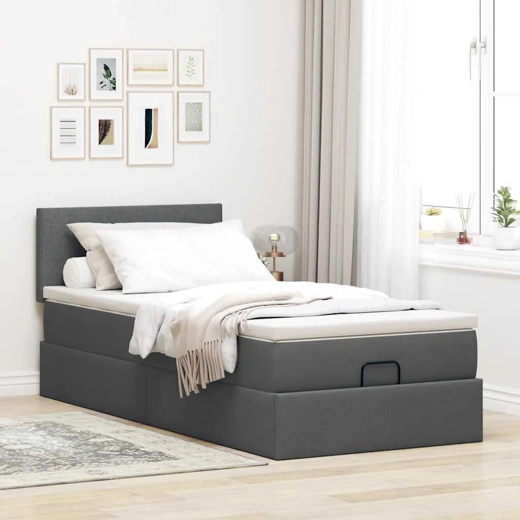 Οθωμανικό κρεβάτι με στρώμα σκούρο γκρι 90x190cm ύφασμα 3311339