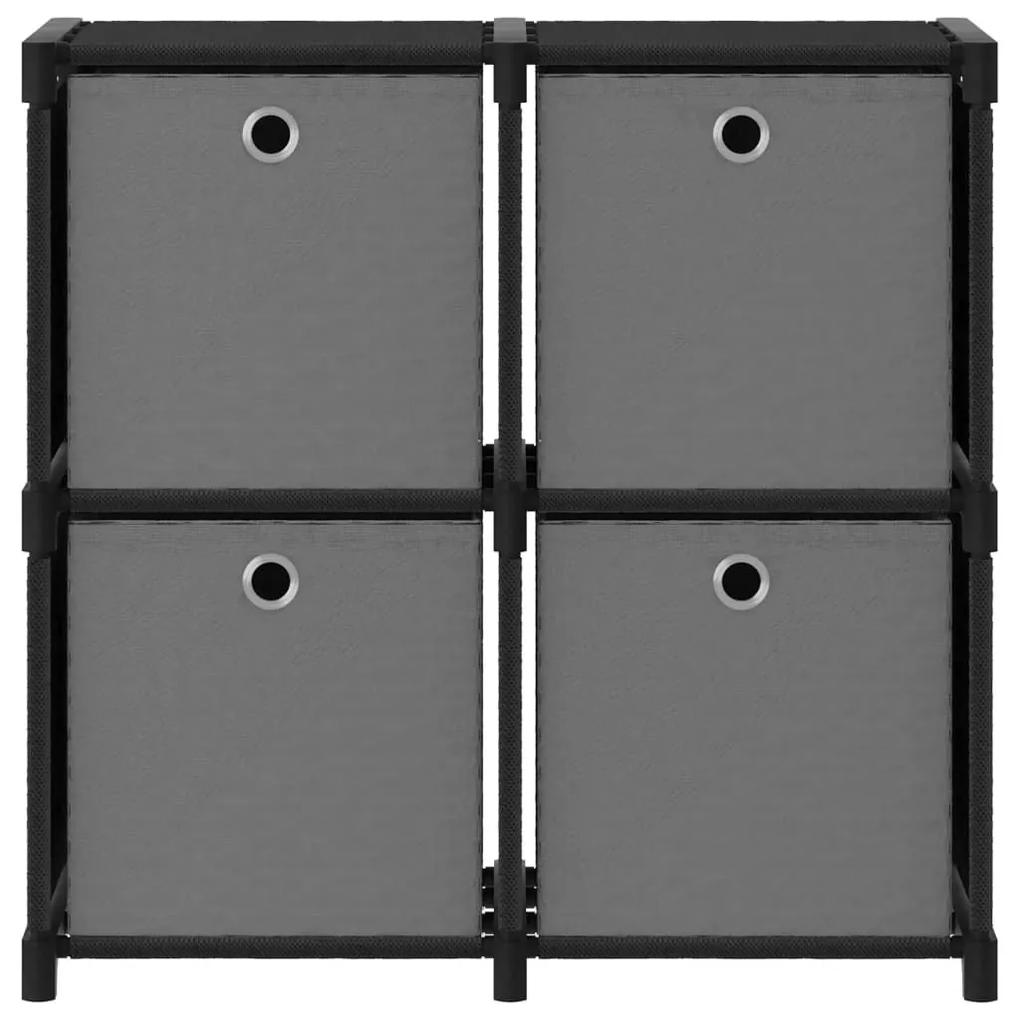 Ραφιέρα με 4 Κύβους &amp; Κουτιά Μαύρη 69x30x72,5 εκ. Υφασμάτινη - Μαύρο
