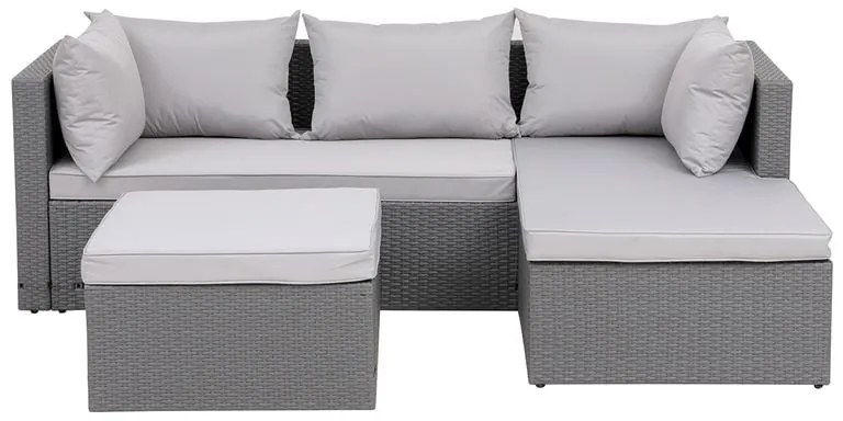 CORNER Set Wicker, Γωνία με Σκαμπό, Απόχρωση Ανοιχτό Γκρι 202x142x71 H.63 -Σκ.68x64x30cm