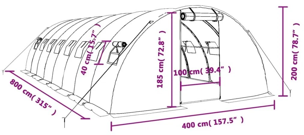 Θερμοκήπιο Λευκό 32 μ² 8 x 4 x 2 μ. με Ατσάλινο Πλαίσιο - Λευκό