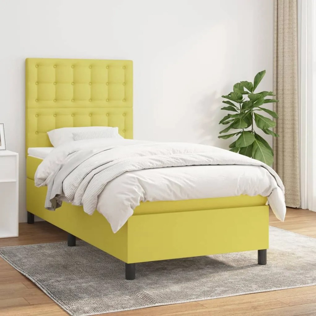 vidaXL Κρεβάτι Boxspring με Στρώμα Πράσινο 80 x 200 εκ. Υφασμάτινο