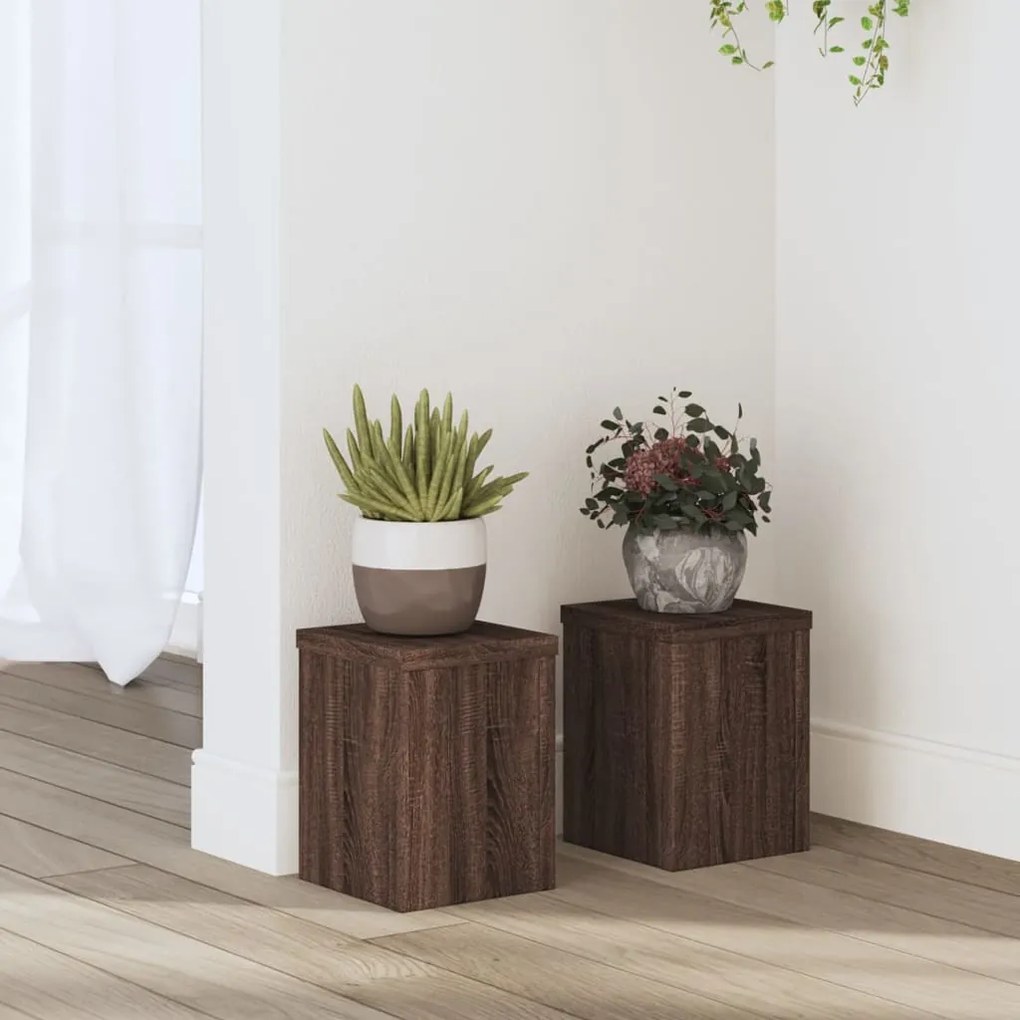 vidaXL Βάσεις Φυτών 2 Τεμ. Καφέ Δρυς 15x15x20 εκ. Επεξεργασμένο Ξύλο