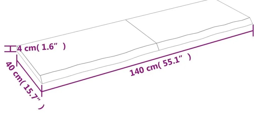 Ράφι Τοίχου 140x40x(2-4) εκ. από Ακατέργαστο Μασίφ Ξύλο Δρυός - Καφέ