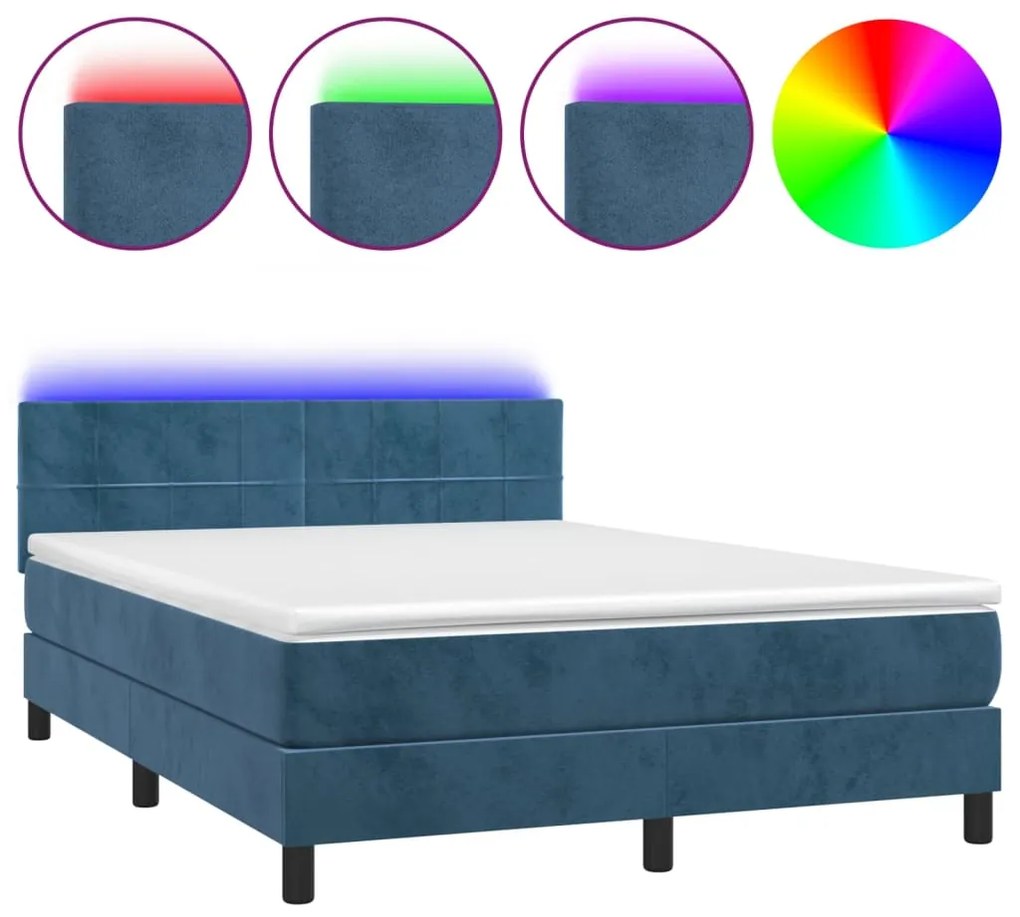 ΚΡΕΒΑΤΙ BOXSPRING ΜΕ ΣΤΡΩΜΑ &amp; LED ΣΚ. ΜΠΛΕ 140X190ΕΚ. ΒΕΛΟΥΔΙΝΟ 3134403