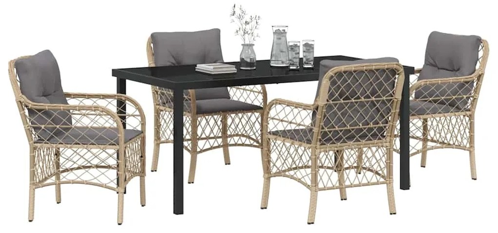 vidaXL Σέτ φαγητού για κήπο με μαξιλάρι 5 pcs Μπεζ Πολυ ράταν