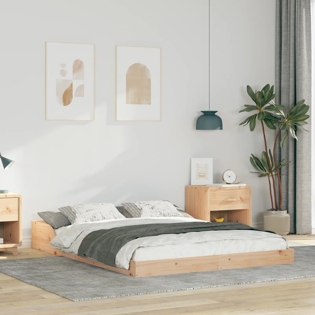 vidaXL Σκελετός Κρεβατιού Καφέ 140 x 190 cm Μασίφ ξύλο πεύκου