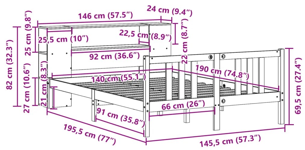 ΚΡΕΒΑΤΙ ΒΙΒΛΙΟΘΗΚΗ ΧΩΡΙΣ ΣΤΡΩΜΑ 140X190 ΕΚ ΜΑΣΙΦ ΞΥΛΟ ΠΕΥΚΟΥ 3322277