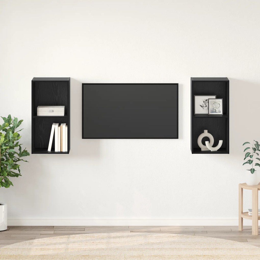 vidaXL Τηλεοπτική Κάβα Τοίχου 2 pcs Μαύρη Δρυς 37 x 37 x 72 εκ