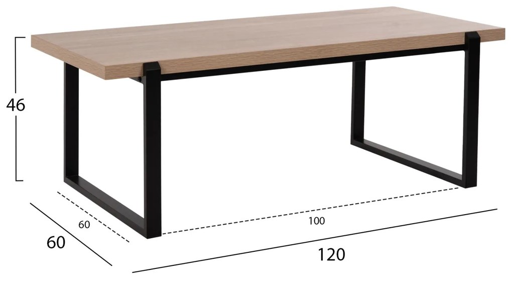 Τραπεζάκι σαλονιού SHABEN C9585.03 MDF Σονόμα με Μαύρη Μεταλλική Βάση 120x56X45Yεκ. 120x56x45 εκ.