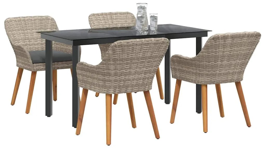 vidaXL Σέτ φαγητού για κήπο 5 pcs Ανοιχτό γκρι συνθετικό ρατάν