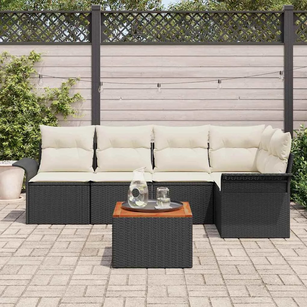 vidaXL Σετ Καναπέ Κήπου με μαξιλάρι 6 pcs Μαύρο, Κρέμα 55 x 55 x 37 εκ