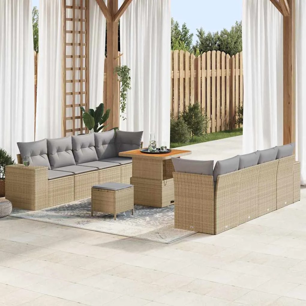 vidaXL Σετ Καναπέ Κήπου 11 pcs Μπεζ συνθετικό ρατάν