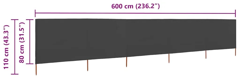 vidaXL Προστατευτικό Αέρα με 5 Πάνελ Ανθρακί 600 x 80 εκ. Υφασμάτινο