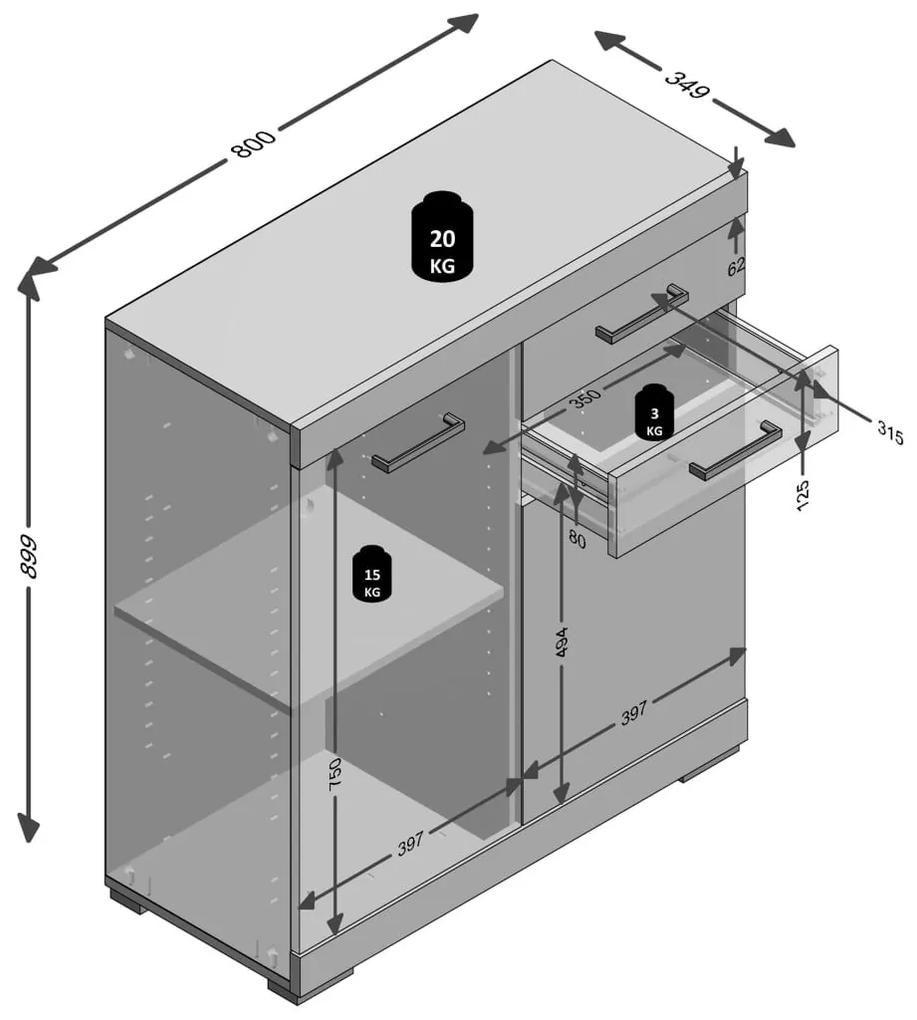 FMD Ντουλάπι με 2 Πόρτες &amp; 2 Συρτάρια Χρώμα Δρυός 80x34,9x89,9 εκ. - Μπεζ