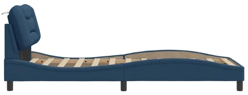 Πλαίσιο Κρεβατιού με LED Μπλε 90x190 εκ. Ύφασμα - Μπλε