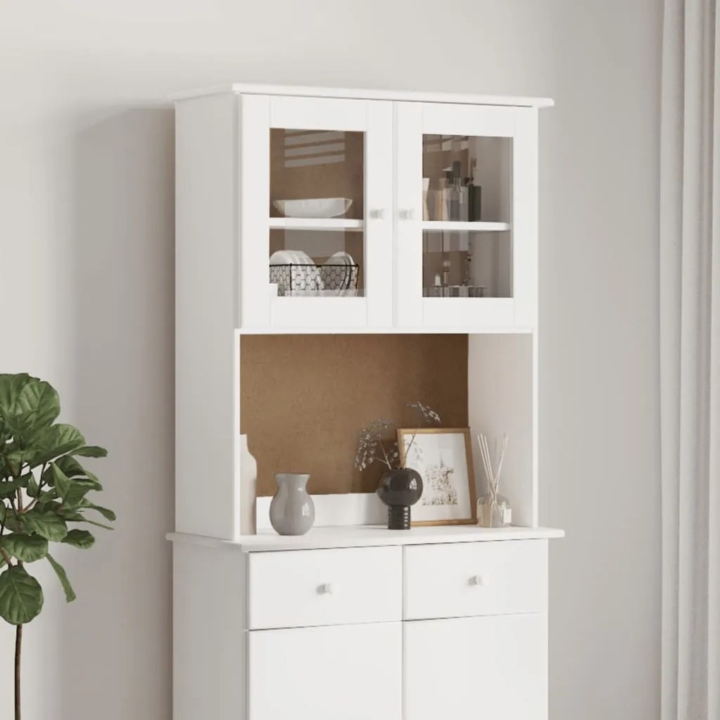 vidaXL Πάνω Ντουλάπι-Βιτρίνα ALTA Λευκό 77x30x92 εκ. Μασίφ Ξύλο Πεύκου