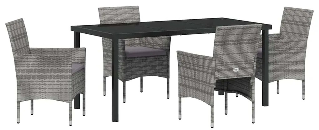 vidaXL Σέτ φαγητού για κήπο με μαξιλάρι 5 pcs Γκρι συνθετικό ρατάν