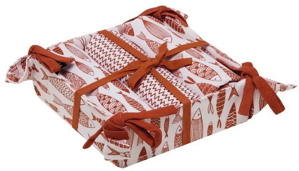 Πετσέτες Κουζίνας Pane 251 Σε Καλαθάκι (Σετ 4τμχ) Red-White Kentia 40x70cm 100% Cotton