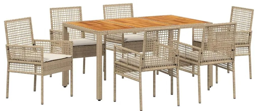 vidaXL Σέτ φαγητού για κήπο 7 pcs Μπεζ Πολυ ράταν
