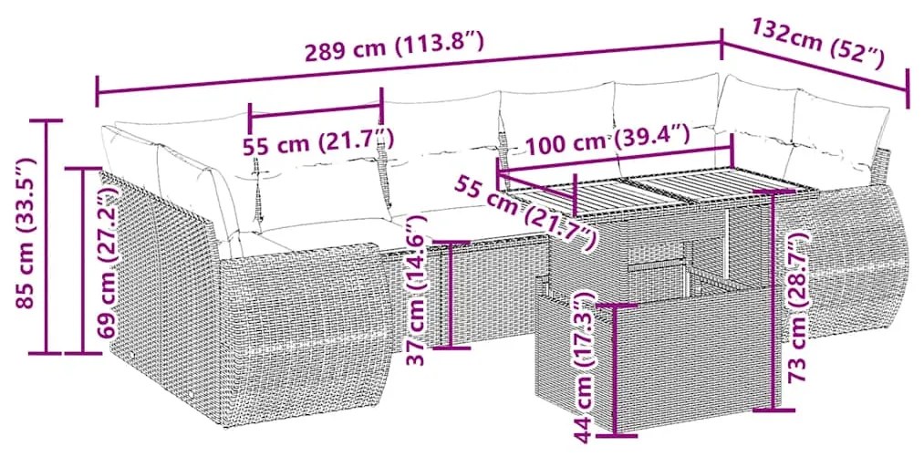 vidaXL Σαλόνι Κήπου Σετ 8 τεμ. Μπεζ Συνθετικό Ρατάν με Μαξιλάρια