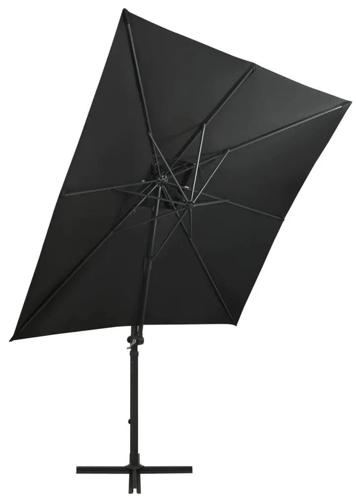 Ομπρέλα Κρεμαστή με Ιστό και LED Μαύρη 250 εκ. - Μαύρο