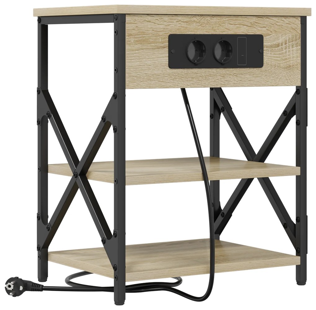 vidaXL Κομοδίνο με Σταθμό Φόρτισης με ράφι 2 pcs Sonoma Δρυς