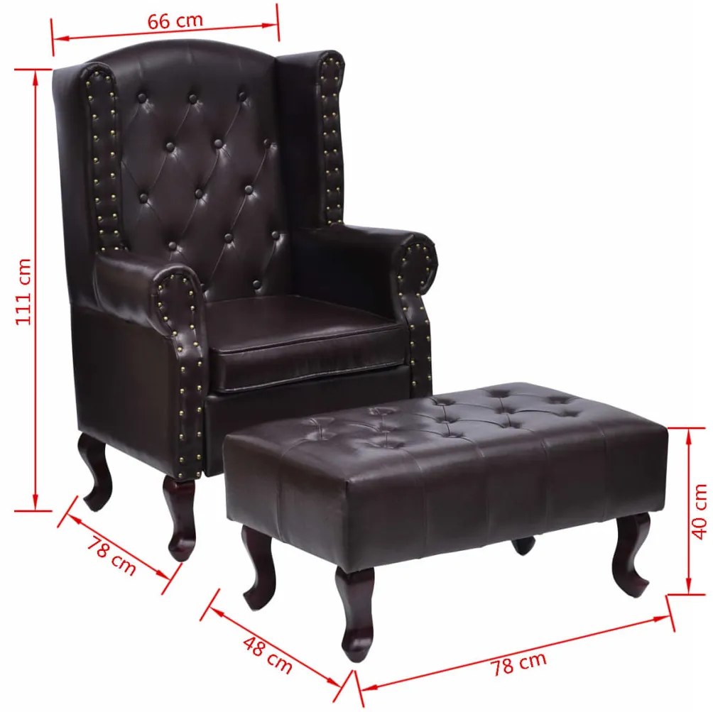 vidaXL Πολυθρόνα Σκούρο Καφέ από Συνθετικό Δέρμα με Υποπόδιο