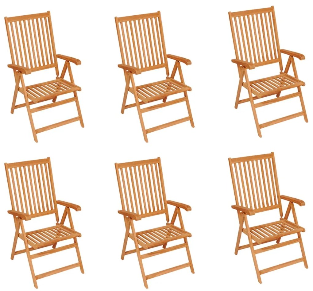 vidaXL Καρέκλες Κήπου 6 τεμ. από Μασίφ Ξύλο Teak &amp; Γκρι Καρό Μαξιλάρια