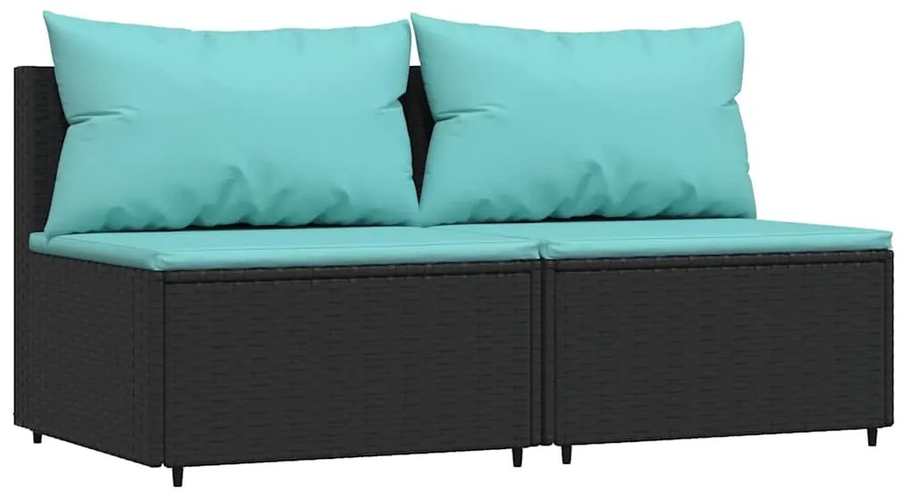 vidaXL Καναπέδες Κήπου Μεσαίοι 2 τεμ. Μαύροι Συνθ. Ρατάν με Μαξιλάρια